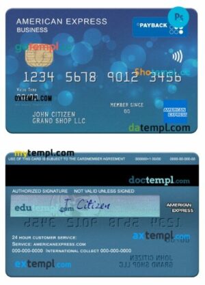 USA First Bank of Wiki amex payback business card template in PSD format