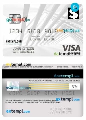 USA First Bank of Wiki visa business card template in PSD format