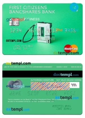 USA First Citizens BancShares Bank business mastercard template in PSD format
