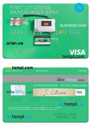 USA First Citizens BancShares Bank visa business cash card template in PSD format