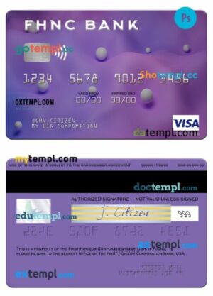USA First Horizon National Corporation Bank visa business card template in PSD format
