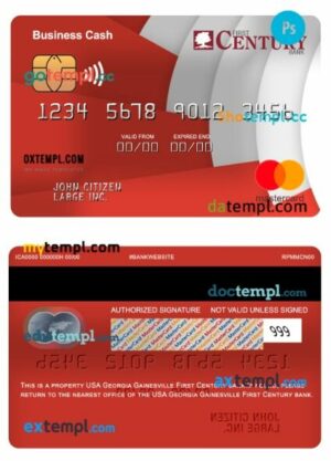 USA Georgia Gainesville First Century bank business cash mastercard template in PSD format