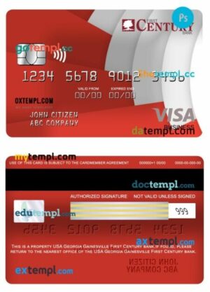 USA Georgia Gainesville First Century bank visa business card template in PSD format