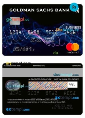 USA Goldman Sachs Bank business mastercard template in PSD format