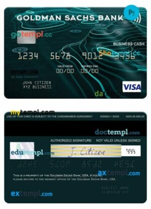 USA Goldman Sachs Bank visa business cash card template in PSD format