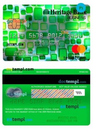 USA Heritage bank business mastercard template in PSD format