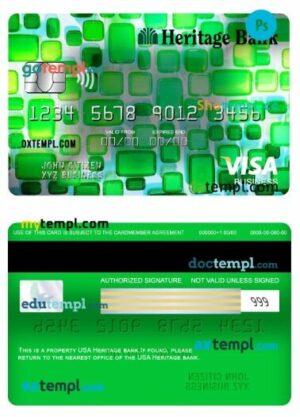 USA Heritage bank visa business card template in PSD format