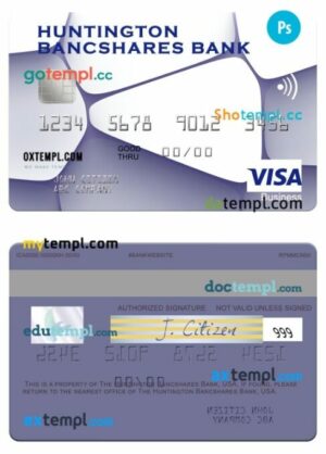 USA Huntington Bancshares Bank visa business card template in PSD format