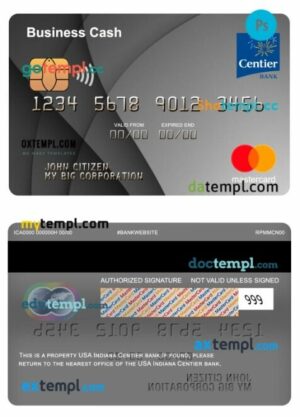 USA Indiana Centier bank business cash mastercard template in PSD format