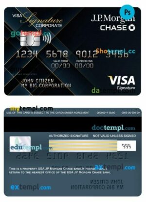 USA JP Morgan Chase bank visa signature corporate card template in PSD format
