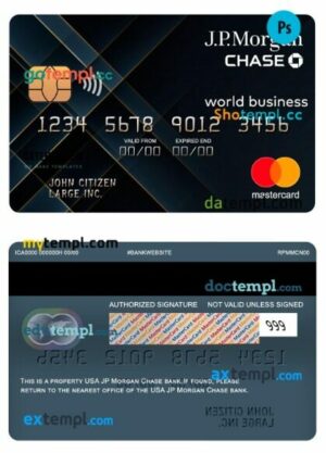 USA JP Morgan Chase bank world business mastercard template in PSD format