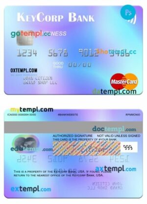 USA KeyCorp Bank business mastercard template in PSD format