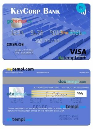 USA KeyCorp Bank visa business card template in PSD format