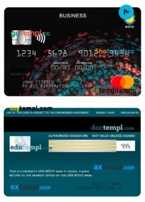 USA MOVO bank business mastercard template in PSD format