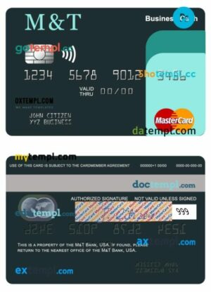 USA M&T Bank business cash mastercard template in PSD format