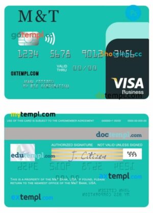 USA M&T Bank visa business card template in PSD format