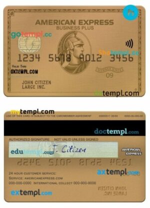 USA Maryland Howard Personal bank american express gold business plus card template in PSD format