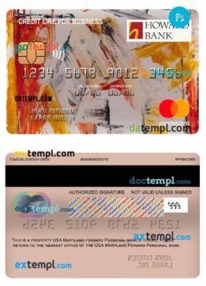 USA Maryland Howard Personal bank credit line for business mastercard template in PSD format