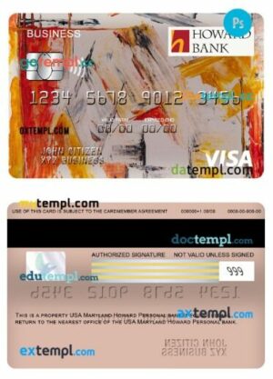 USA Maryland Howard Personal bank visa business card template in PSD format