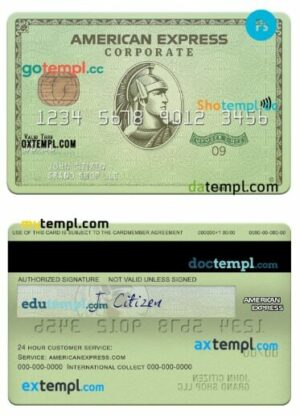 USA Massachusetts Radius bank american express green corporate card template in PSD format