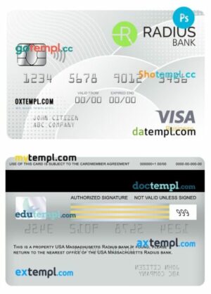 USA Massachusetts Radius visa business card template in PSD format