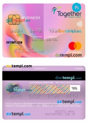 USA Missouri Together Credit Union bank business mastercard template in PSD format