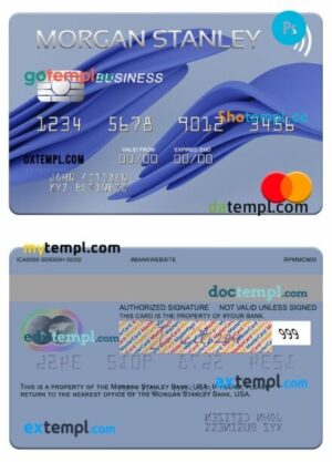 USA Morgan Stanley Bank business mastercard template in PSD format