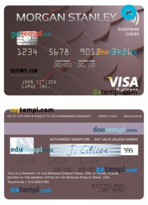 USA Morgan Stanley Bank visa business credit card template in PSD format