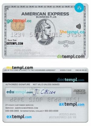 USA NAB bank amex platinum business plus card template in PSD format