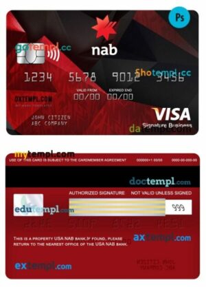 USA NAB bank visa signature business card template in PSD format