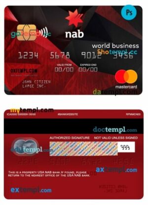 USA NAB bank world business mastercard template in PSD format