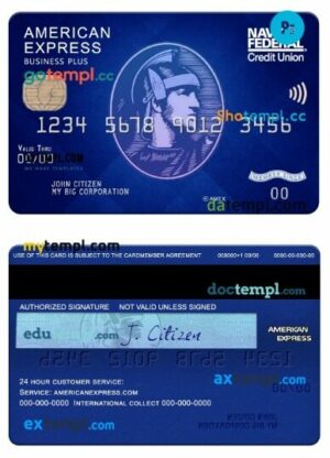 USA Navy Federal Union bank amex blue business plus card template in PSD format