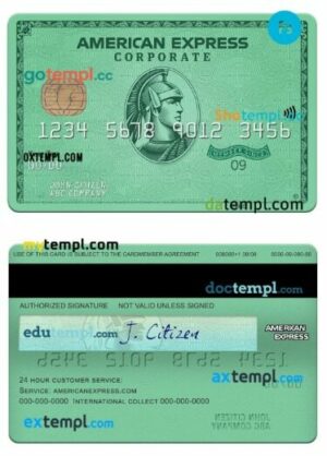 USA Nebraska Five Points Bank amex green corporate card template in PSD format