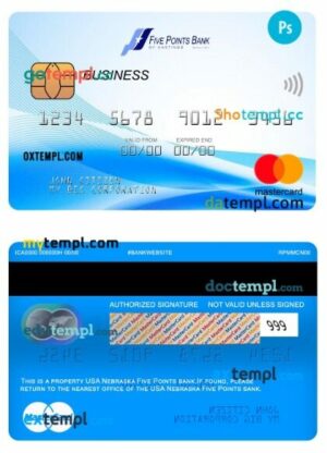 USA Nebraska Five Points Bank business mastercard template in PSD format