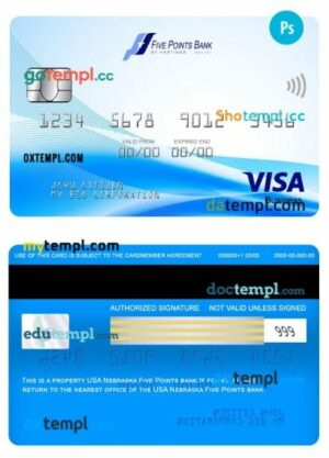 USA Nebraska Five Points Bank visa business card template in PSD format
