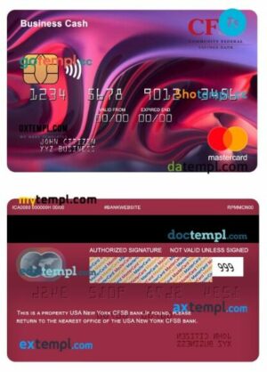 USA New York CFSB bank business cash mastercard template in PSD format