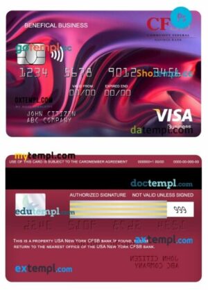 USA New York CFSB bank visa benefical business card template in PSD format