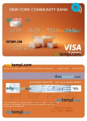 USA New York Community Bank visa business card template in PSD format