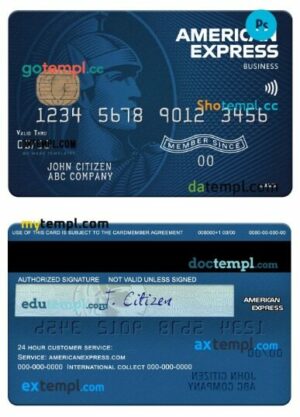 USA North Carolina BB&T Corp. bank amex blue business card template in PSD format