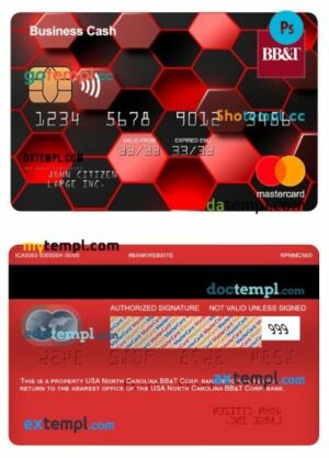 USA North Carolina BB&T Corp. bank business cash mastercard template in PSD format