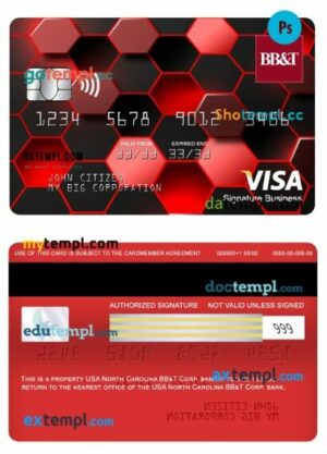 USA North Carolina BB&T Corp. bank visa signature business card template in PSD format