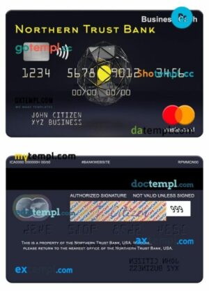 USA Northern Trust Bank business cash mastercard template in PSD format