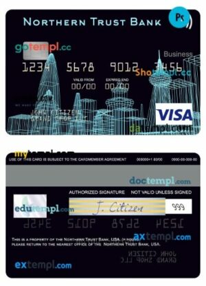 USA Northern Trust Bank visa business card template in PSD format