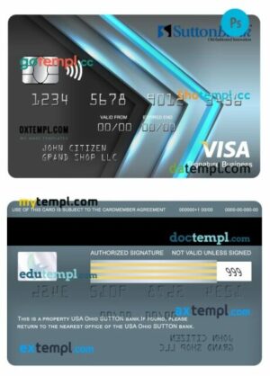 USA Ohio SUTTON bank visa signature business card template in PSD format