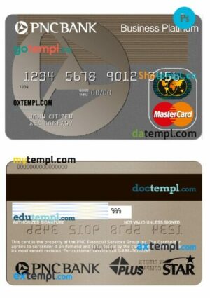 USA PNC Bank business platinum mastercard template in PSD format