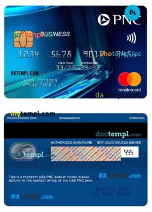 USA PNC bank business mastercard template in PSD format