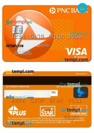 USA PNC bank visa business card template in PSD format