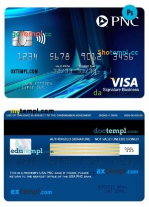 USA PNC bank visa signature business card template in PSD format