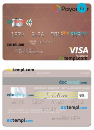 USA Payoneer visa business card template in PSD format