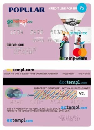 USA Popular, Inc. Bank credit line for business mastercard template in PSD format
